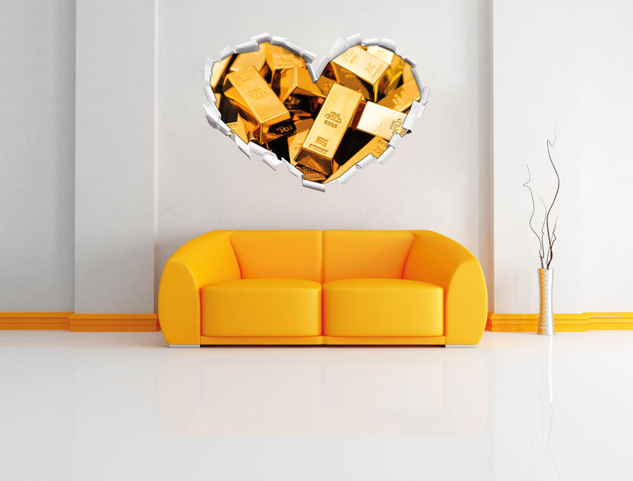 Eine Menge an Goldbarren 3D Wandtattoo Herz Wand