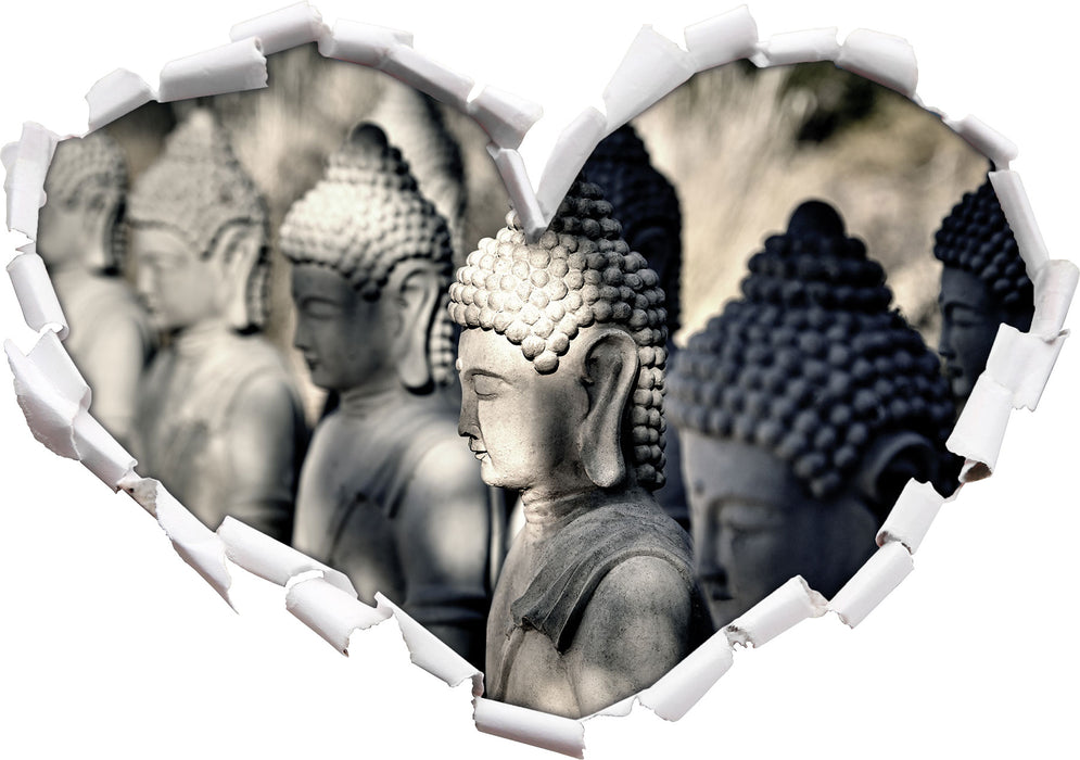 Buddha-Statuen in einer Reihe 3D Wandtattoo Herz