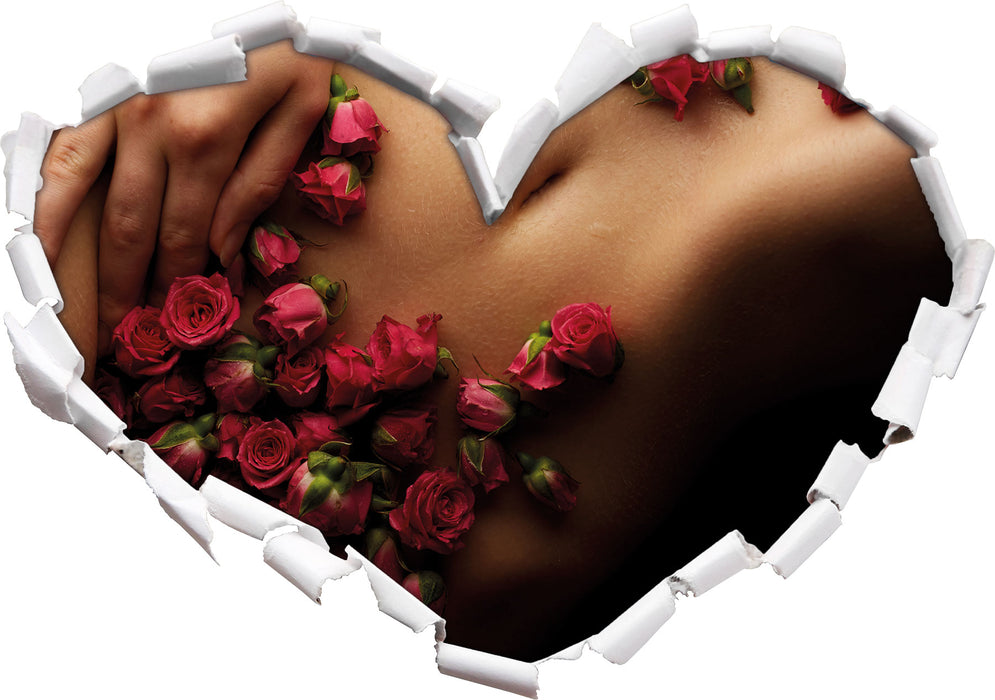 weiblicher Körper mit Rosen Blumen  3D Wandtattoo Herz