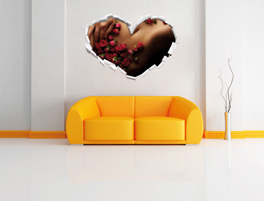 weiblicher Körper mit Rosen Blumen 3D Wandtattoo Herz Wand