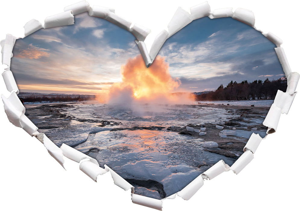 Heiße Quelle in Island  3D Wandtattoo Herz