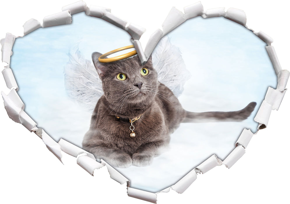 Katzen-Engel auf Wolke  3D Wandtattoo Herz