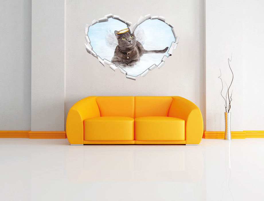 Katzen-Engel auf Wolke 3D Wandtattoo Herz Wand
