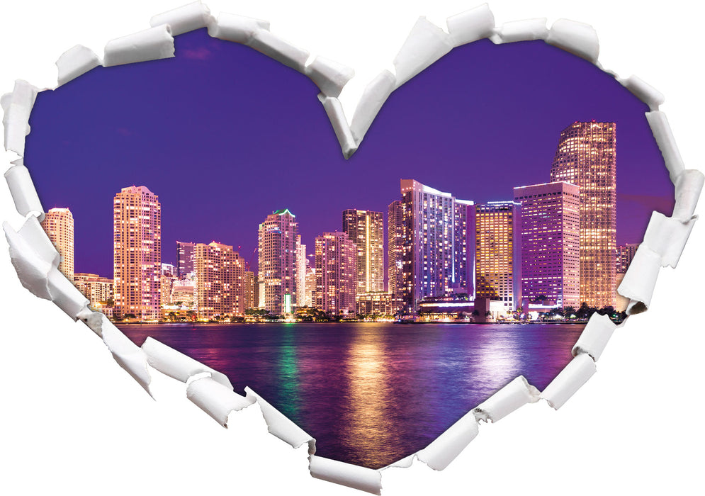 Skyline von Miami Florida  3D Wandtattoo Herz