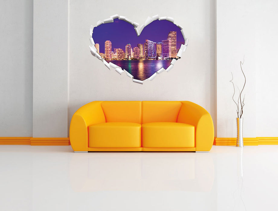 Skyline von Miami Florida 3D Wandtattoo Herz Wand