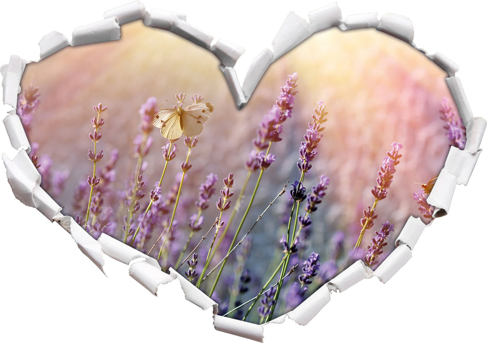 Schmetterlinge auf Lavendelblumen  3D Wandtattoo Herz