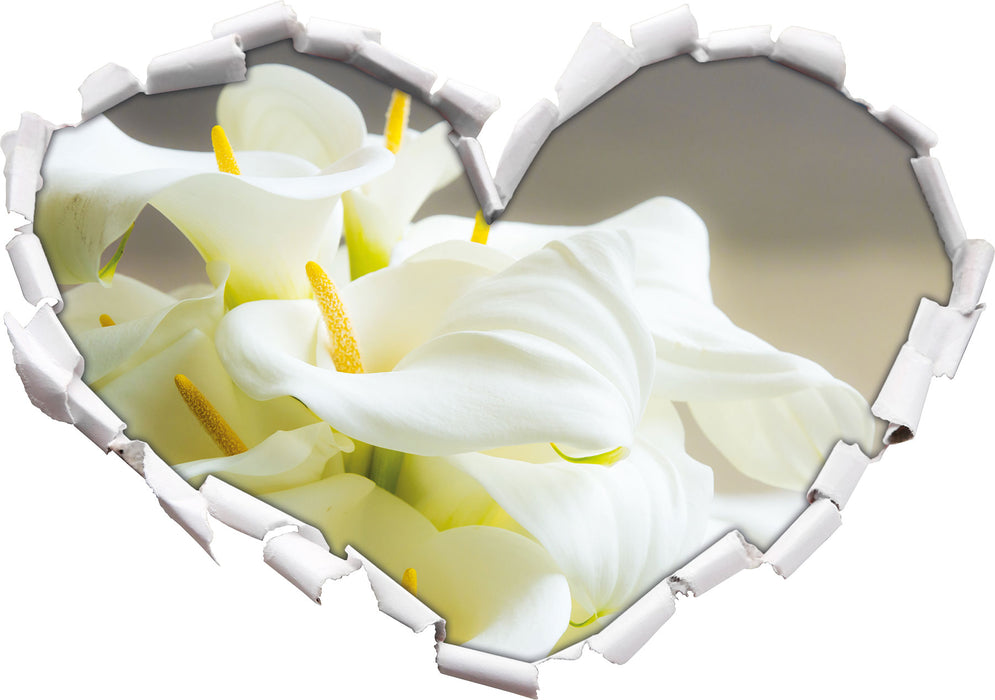 Wunderschöne weiße Calla Lilien 3D Wandtattoo Herz