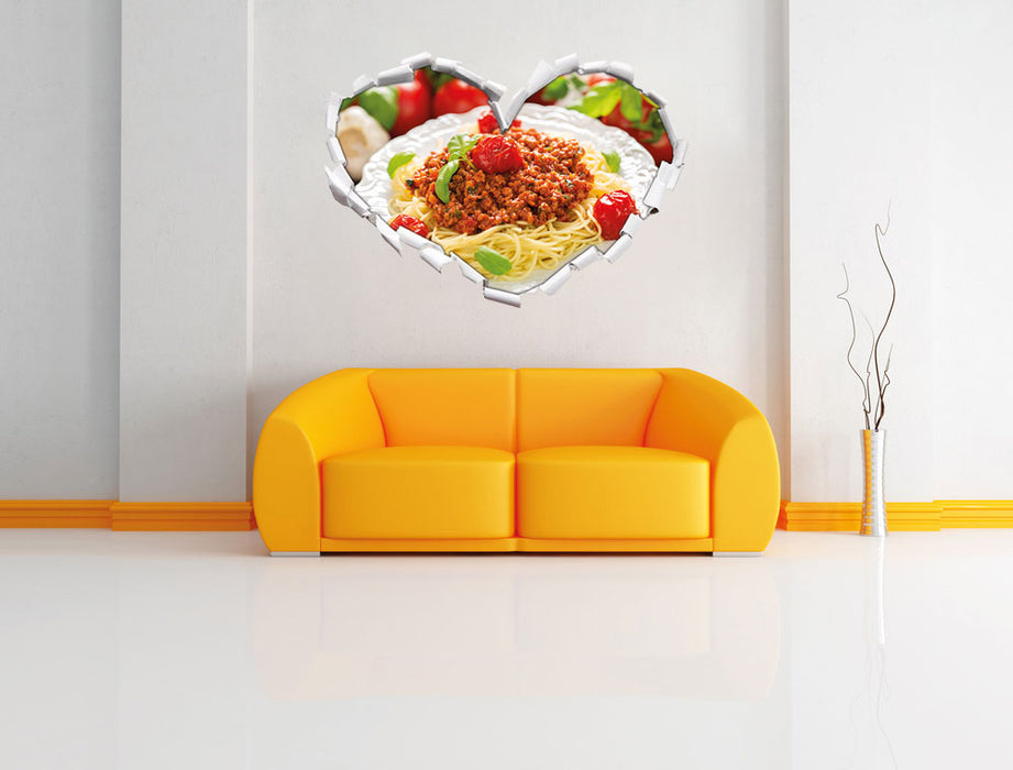 Spaghetti Bolognese auf dem Teller 3D Wandtattoo Herz Wand