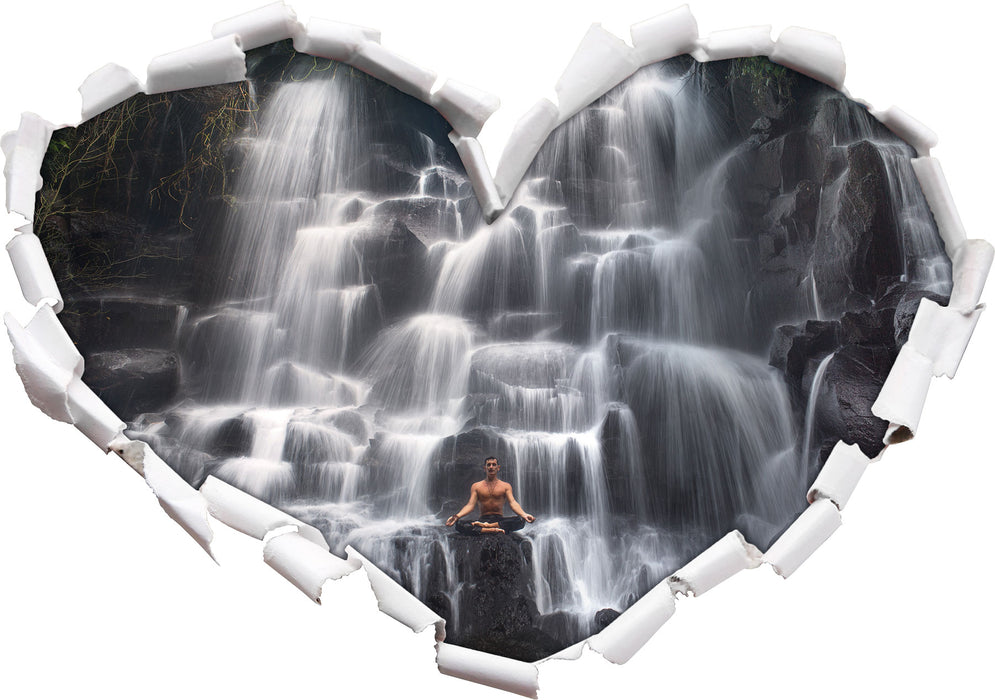 Yoga am Wasserfall in Bali  3D Wandtattoo Herz