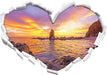 Küstenlinie mit Sonnenuntergang  3D Wandtattoo Herz