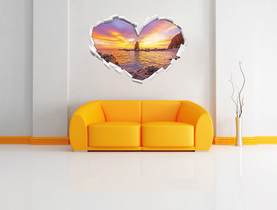 Küstenlinie mit Sonnenuntergang 3D Wandtattoo Herz Wand