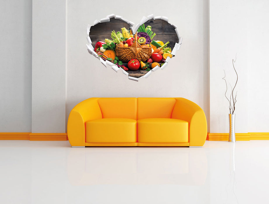 Frische Früchte im Korb 3D Wandtattoo Herz Wand