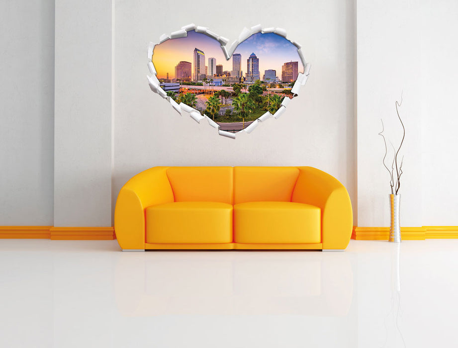 Skyline in den USA 3D Wandtattoo Herz Wand