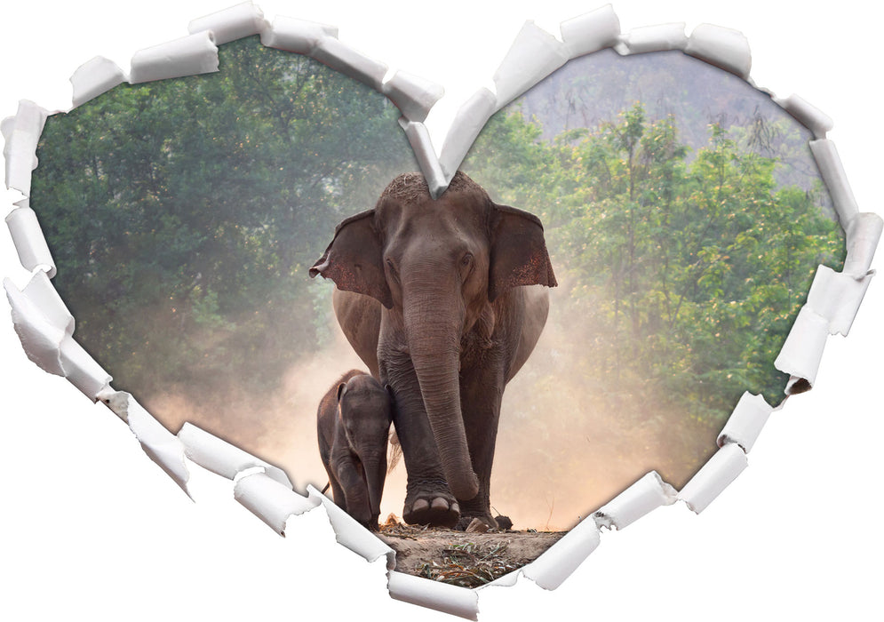 Elefantenbaby mit Mutter 3D Wandtattoo Herz