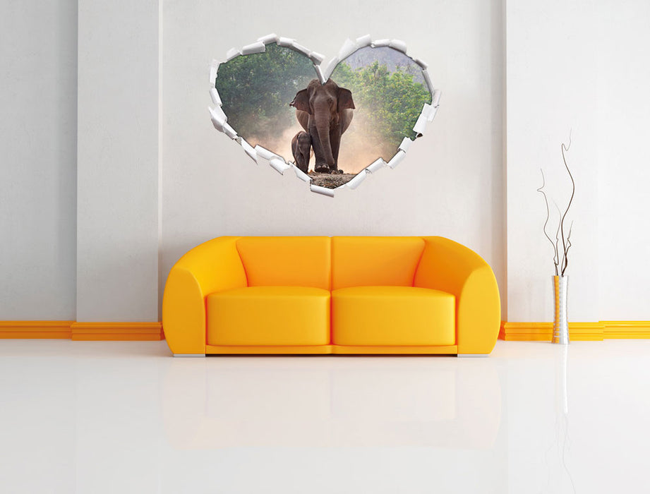 Elefantenbaby mit Mutter 3D Wandtattoo Herz Wand