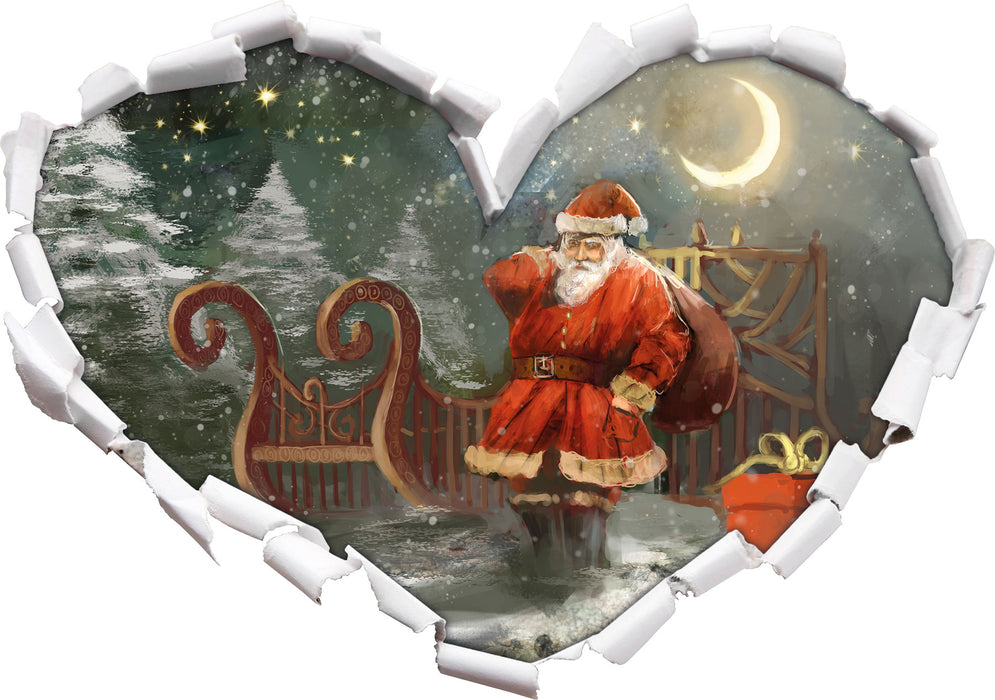 Weihnachtsmann mit Geschenken  3D Wandtattoo Herz