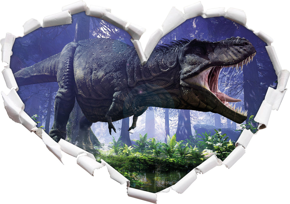 T-Rex Dinosaurier im Wald 3D Wandtattoo Herz