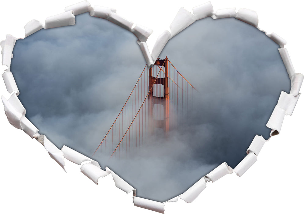 Golden Gate Bridge über den Wolken  3D Wandtattoo Herz