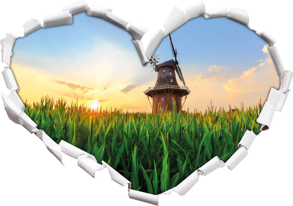 schöne Windmühle auf dem Feld  3D Wandtattoo Herz