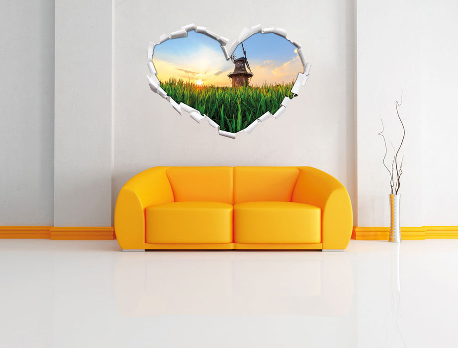 schöne Windmühle auf dem Feld 3D Wandtattoo Herz Wand