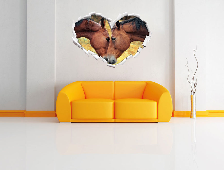 zwei schmusende Pferde 3D Wandtattoo Herz Wand