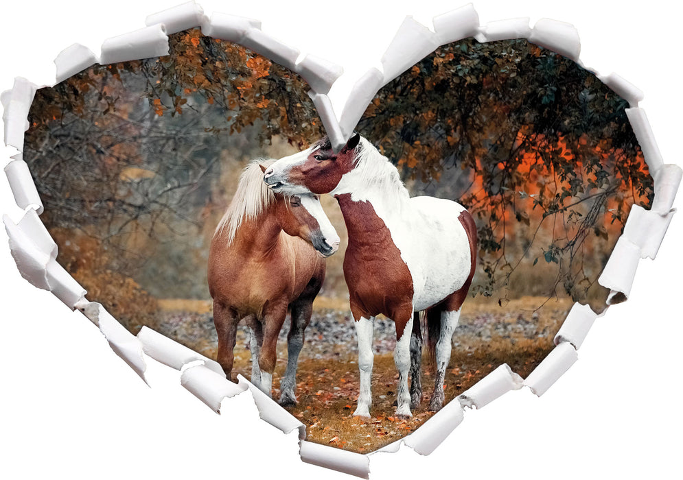 zwei schmusende Pferde 3D Wandtattoo Herz