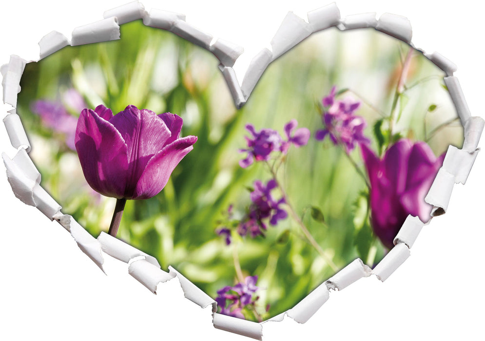 Blumen im Sonnenschein  3D Wandtattoo Herz