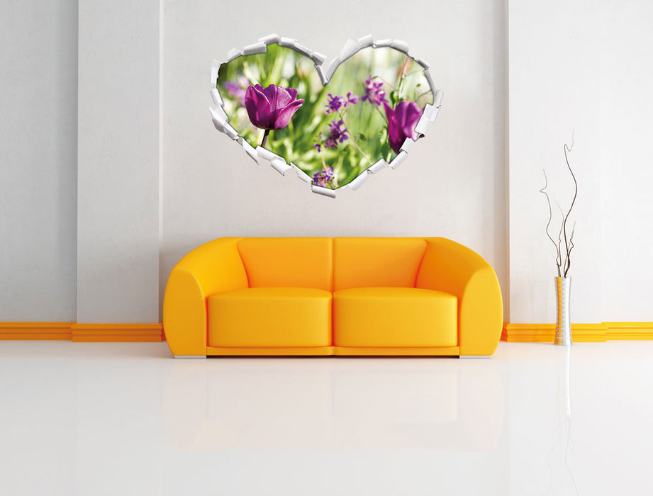 Blumen im Sonnenschein 3D Wandtattoo Herz Wand