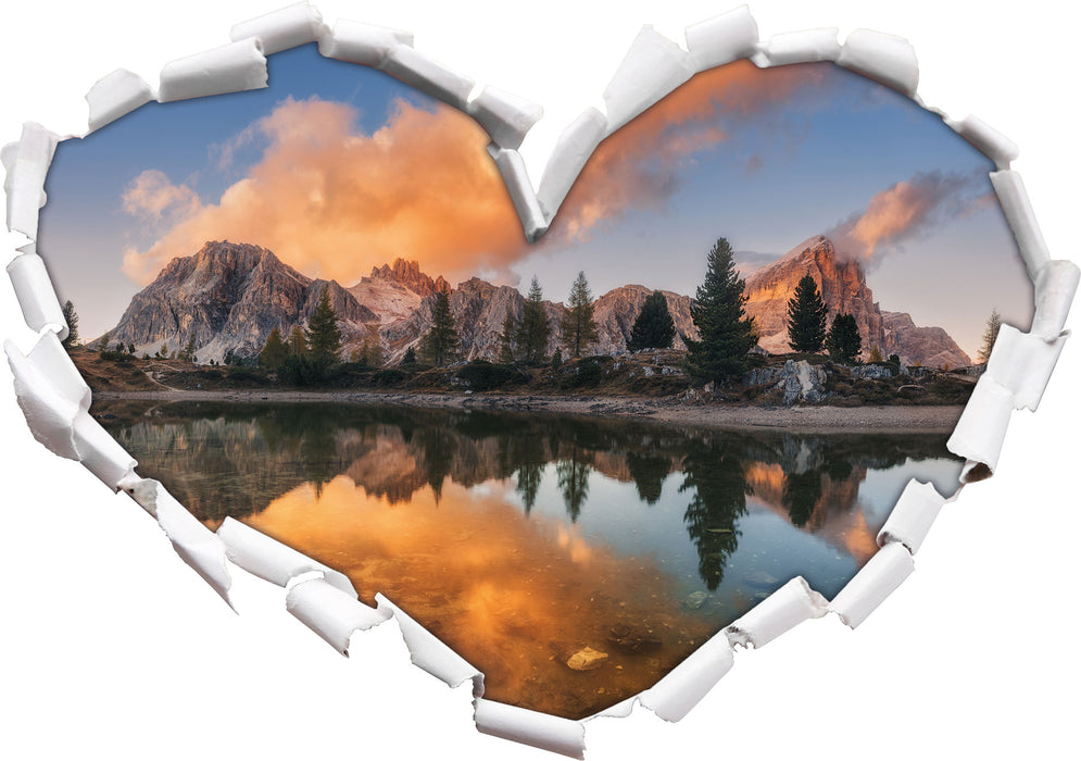 bunte Dolomiten am See Limides 3D Wandtattoo Herz