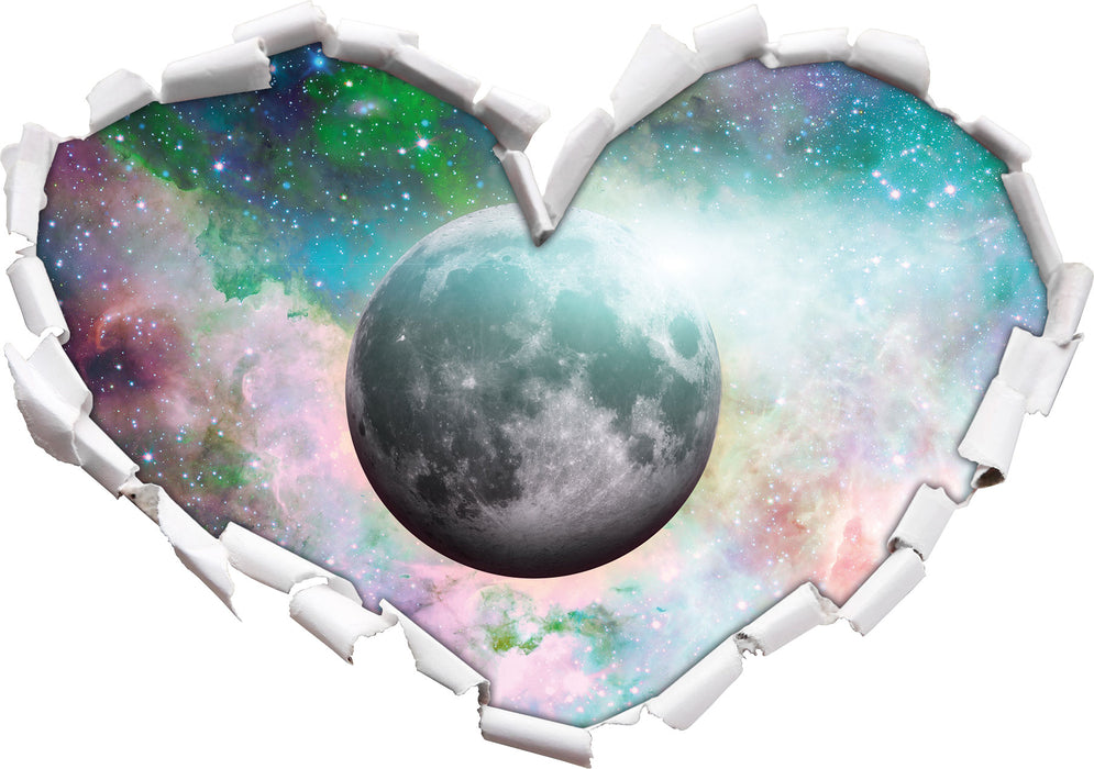 unser Mond im Sternenstaub  3D Wandtattoo Herz