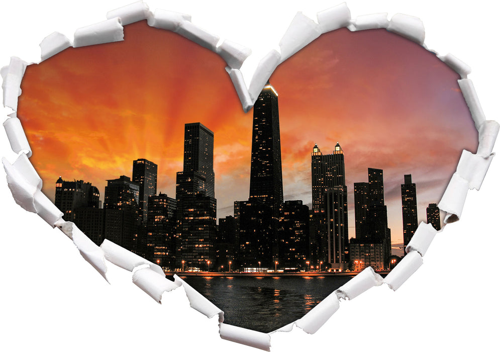 Chicago-Wolkenkratzer-Silhouette 3D Wandtattoo Herz