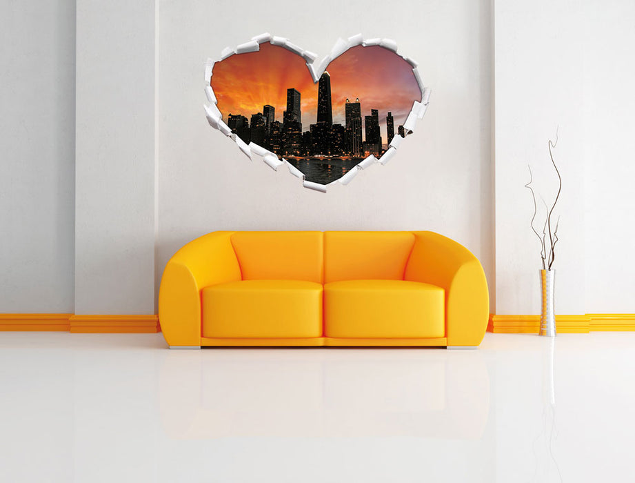 Chicago-Wolkenkratzer-Silhouette 3D Wandtattoo Herz Wand