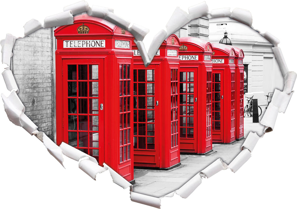 rote Londoner Telefonzellen  3D Wandtattoo Herz