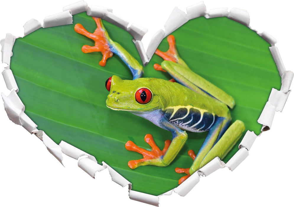 kleiner grüner Frosch auf Blatt  3D Wandtattoo Herz