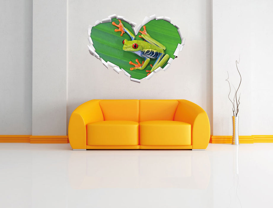 kleiner grüner Frosch auf Blatt 3D Wandtattoo Herz Wand