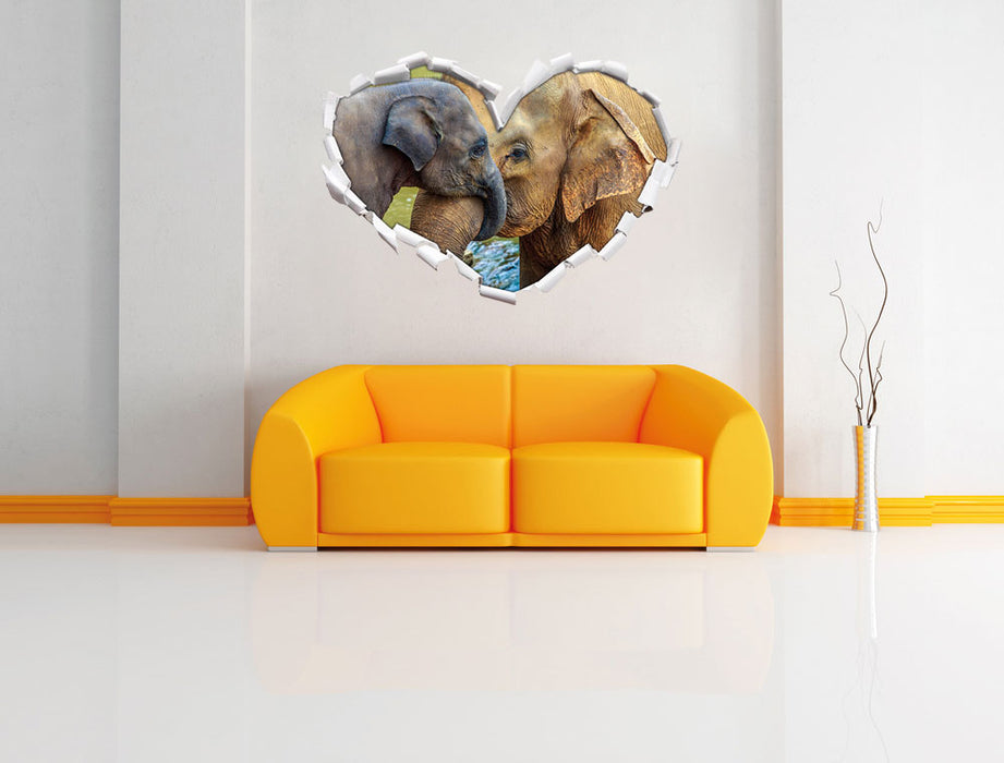 Elefantenmutter mit Kalb 3D Wandtattoo Herz Wand