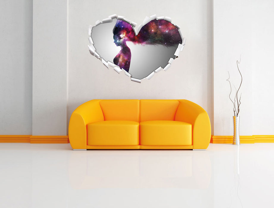 abstrakte Frau mit Buch 3D Wandtattoo Herz Wand