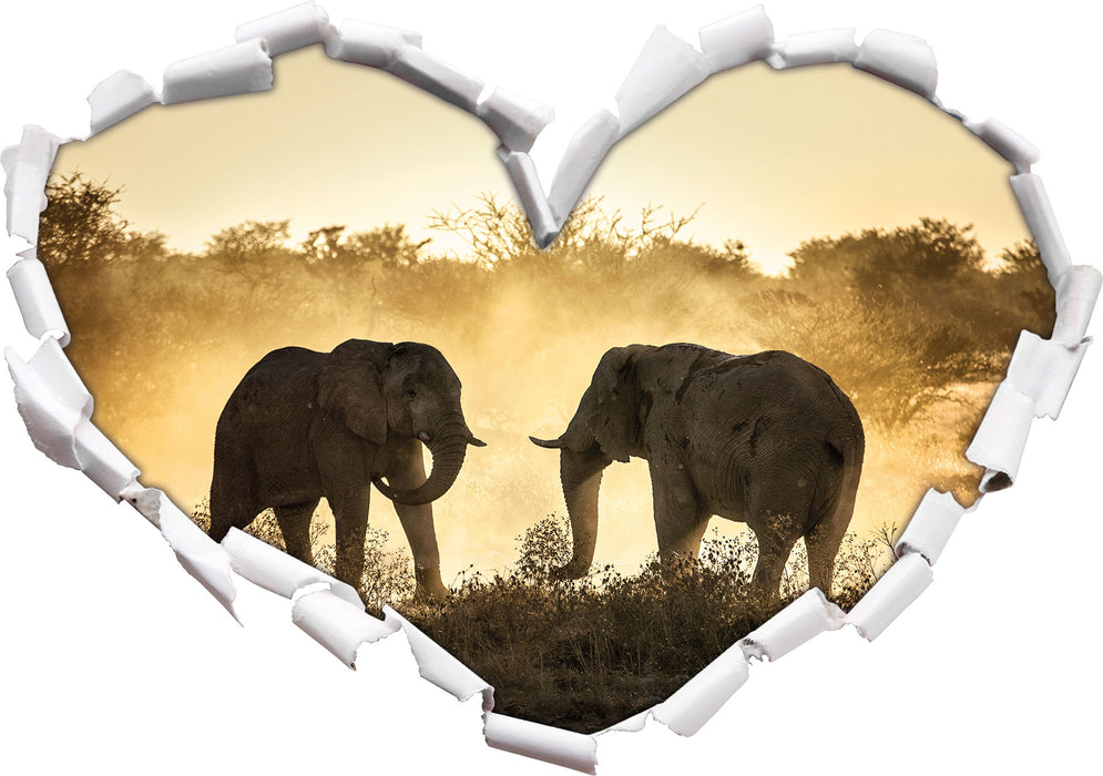 kämpfende Elefanten  3D Wandtattoo Herz