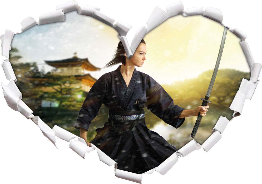 Samurai-Kriegerin Schnee  3D Wandtattoo Herz