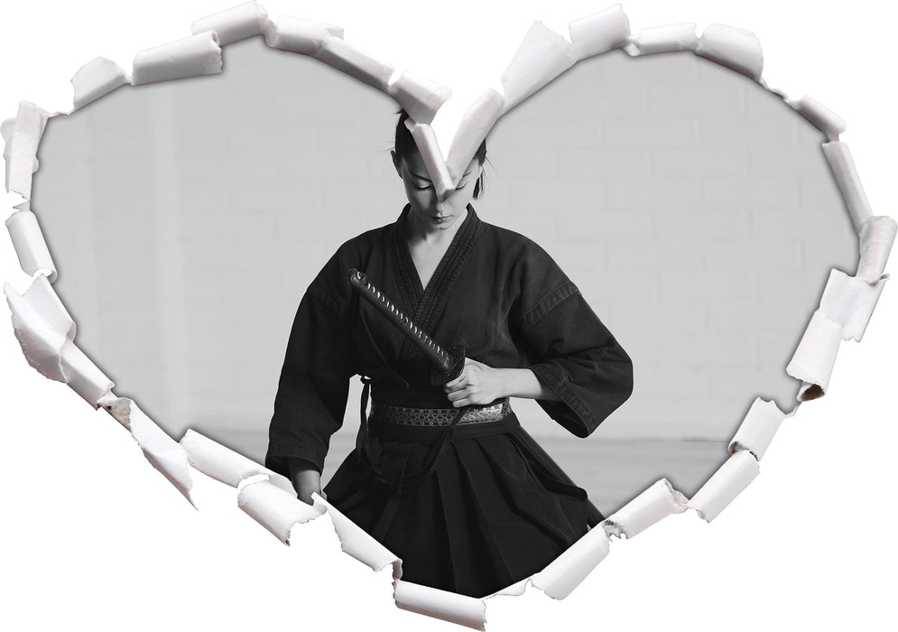 stolze Samurai-Kriegerin  3D Wandtattoo Herz