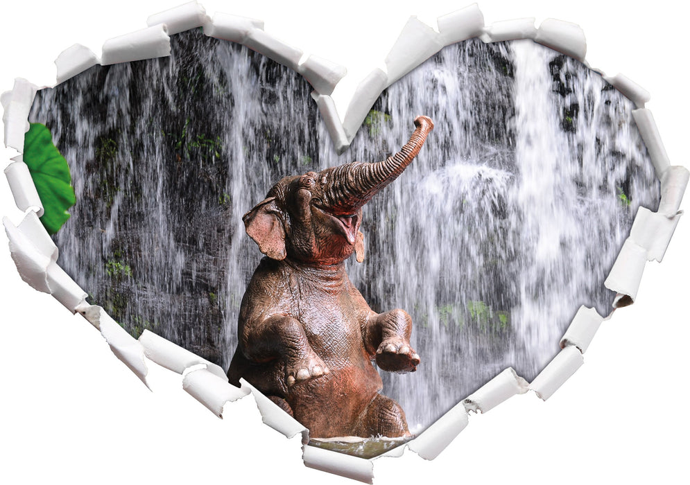 Babyelefant am Wasserfall  3D Wandtattoo Herz