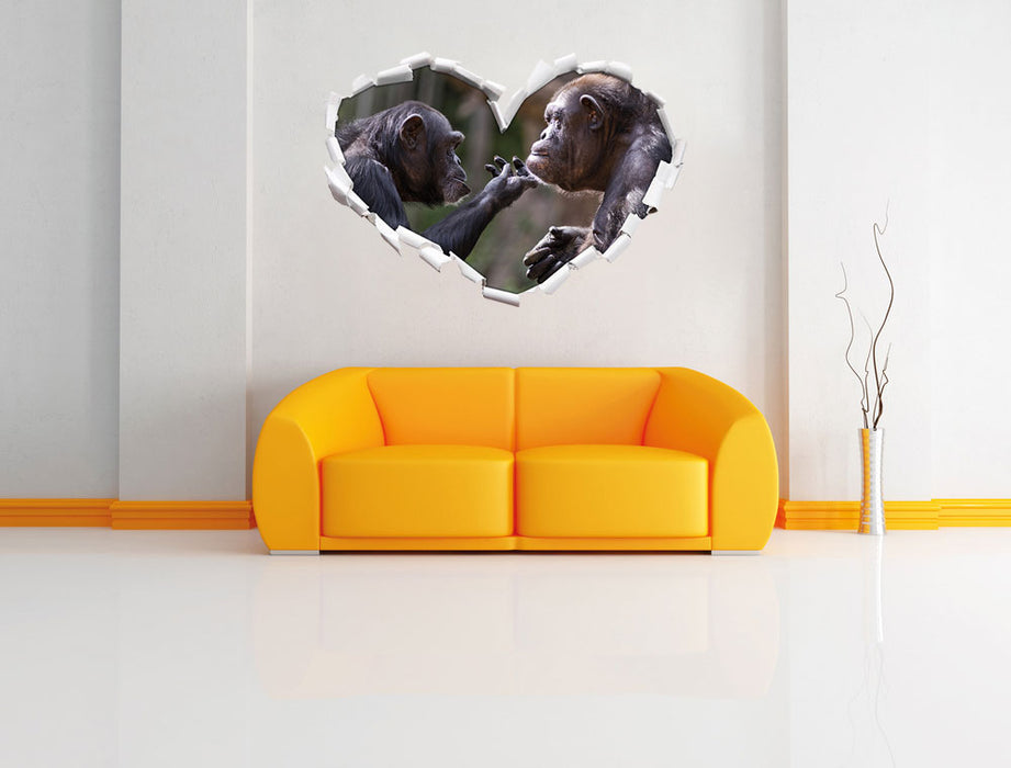 Schimpansen Freundschaft 3D Wandtattoo Herz Wand