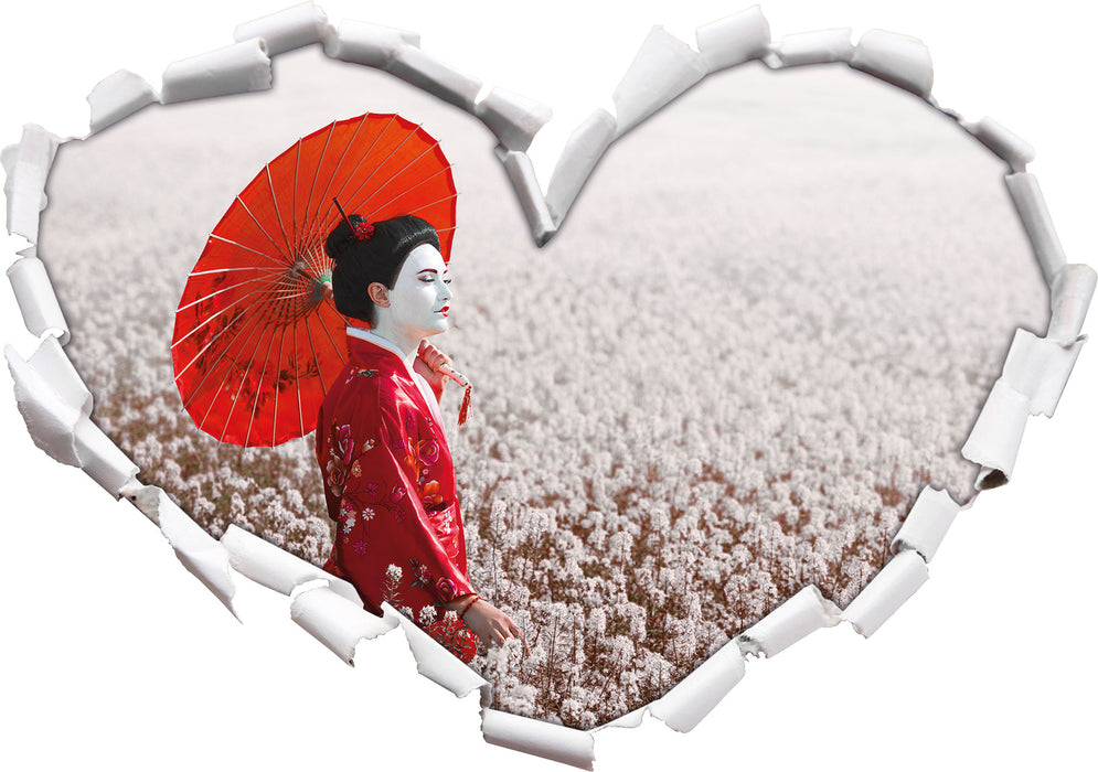 Geisha auf dem Feld  3D Wandtattoo Herz