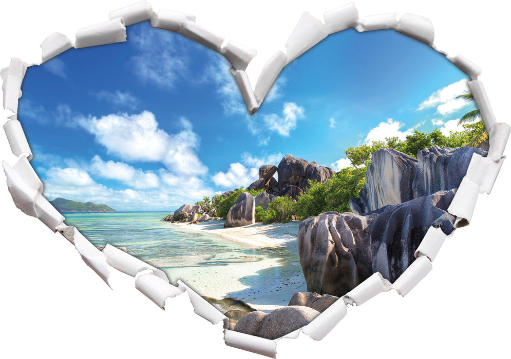 Seychellen Strand  3D Wandtattoo Herz