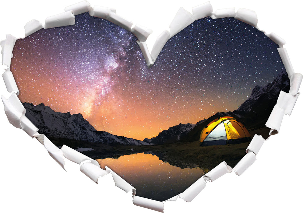 Zelten unter tausenden Sternen  3D Wandtattoo Herz