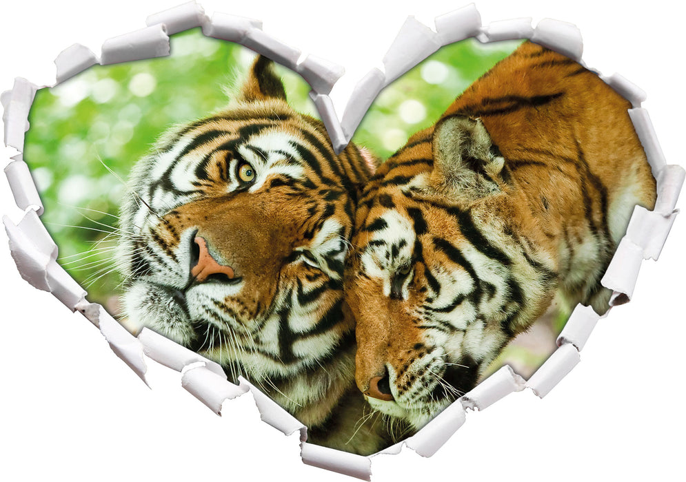 Zwei liebkosende Tiger 3D Wandtattoo Herz