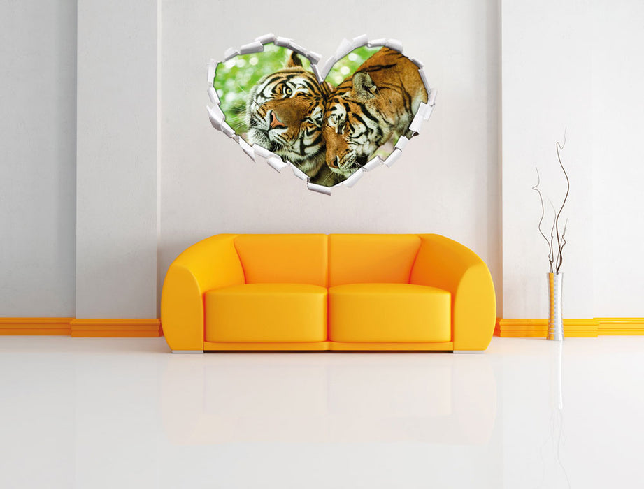 Zwei liebkosende Tiger 3D Wandtattoo Herz Wand