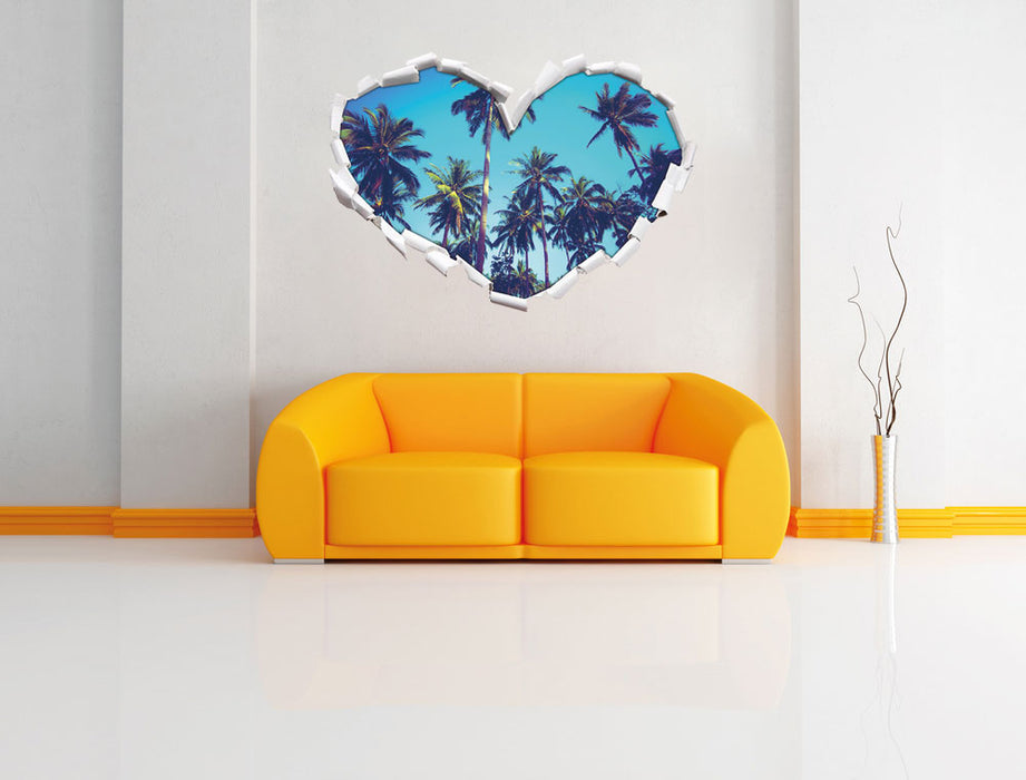 Tropische Palmen 3D Wandtattoo Herz Wand