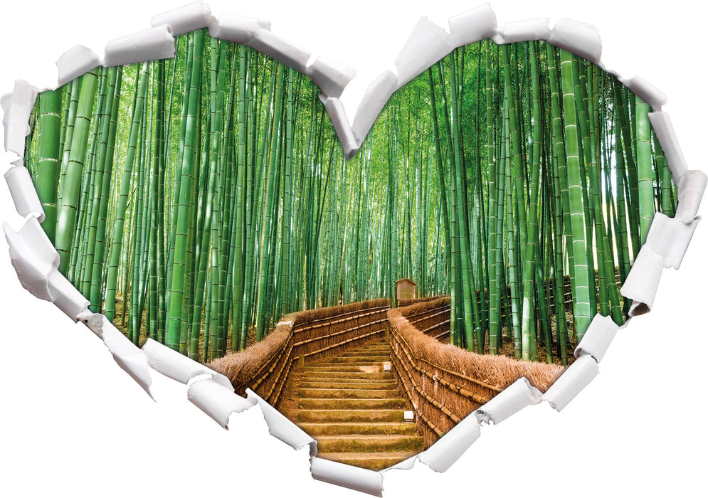 Kyoto Japan Bambuswald  3D Wandtattoo Herz