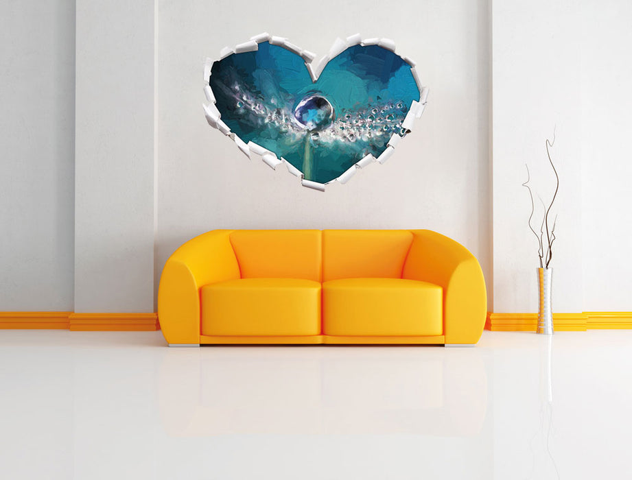 Wassertropfen auf einer Pusteblume 3D Wandtattoo Herz Wand